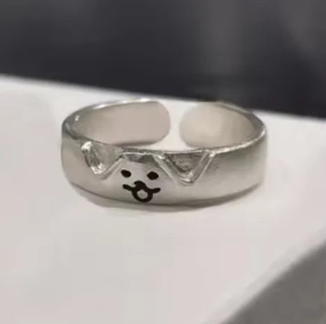 2pcs Cute Animal Dog Cat Rings for Women Men Simple Design Adjustable Cartoon Couple Rings Lovers Girlfriend Wedding Jewelry Qme dog resizable