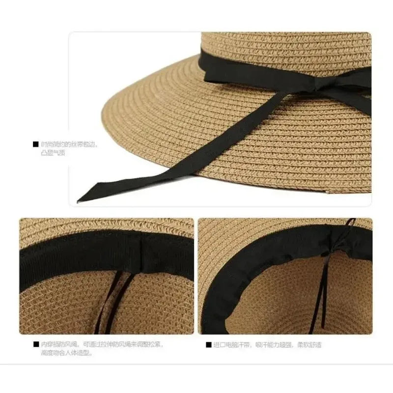 Wide Brim Bowknot Ribbon Straw Sun Hats Women Girls Summer UV Qme