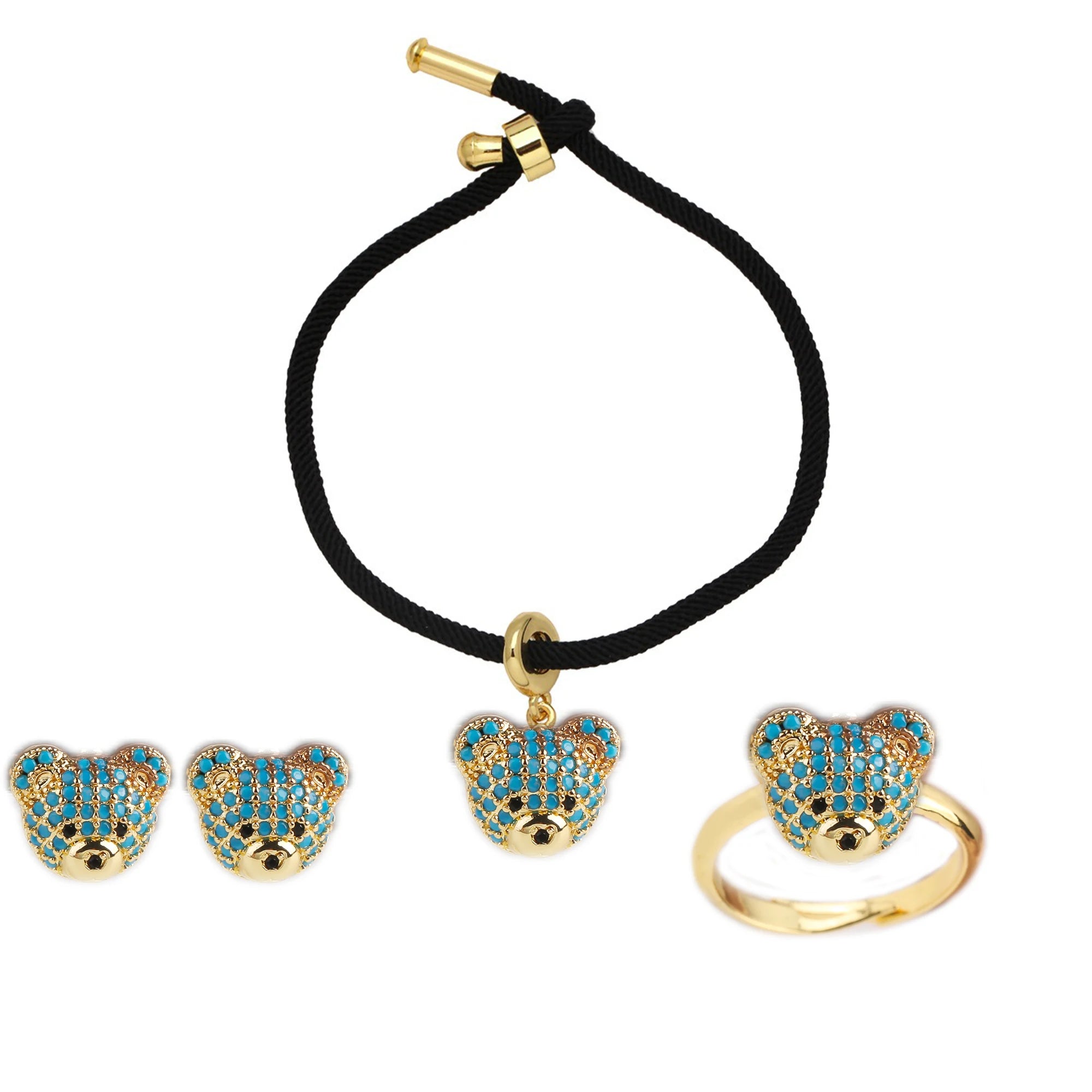 New Arrival Hot Sale Cute Bear Zircon Jewelry Set Bracelet Earrings Ring For Women Delicate Jewelry Birthday Party Bijoux Gift Qme Jewelry Set 7