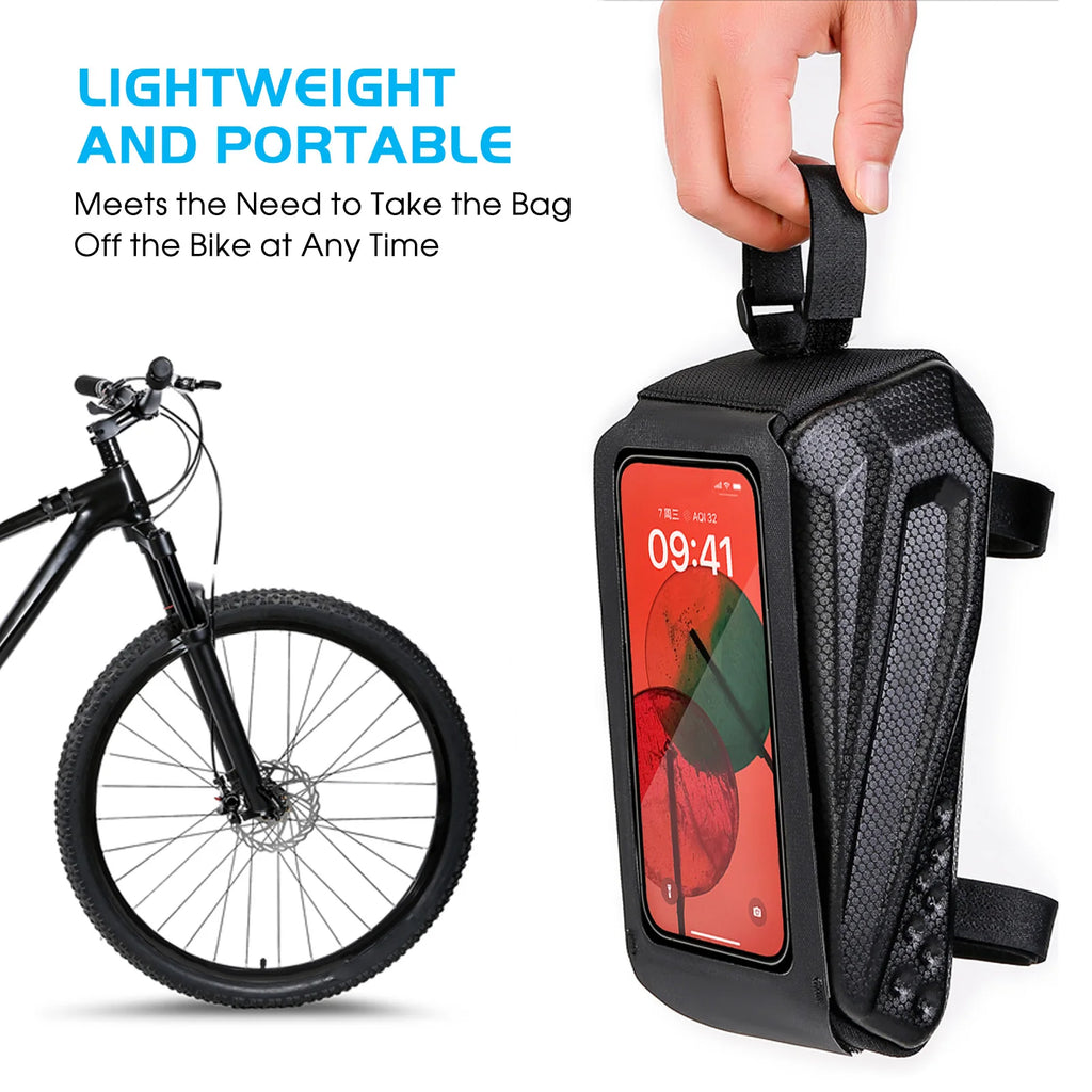 Bike Frame Bag for Riding EVA Hardshell Top Tube Bike Bag with Rainproof Flip Cover and Reflective Design for Mountain Bike Qme