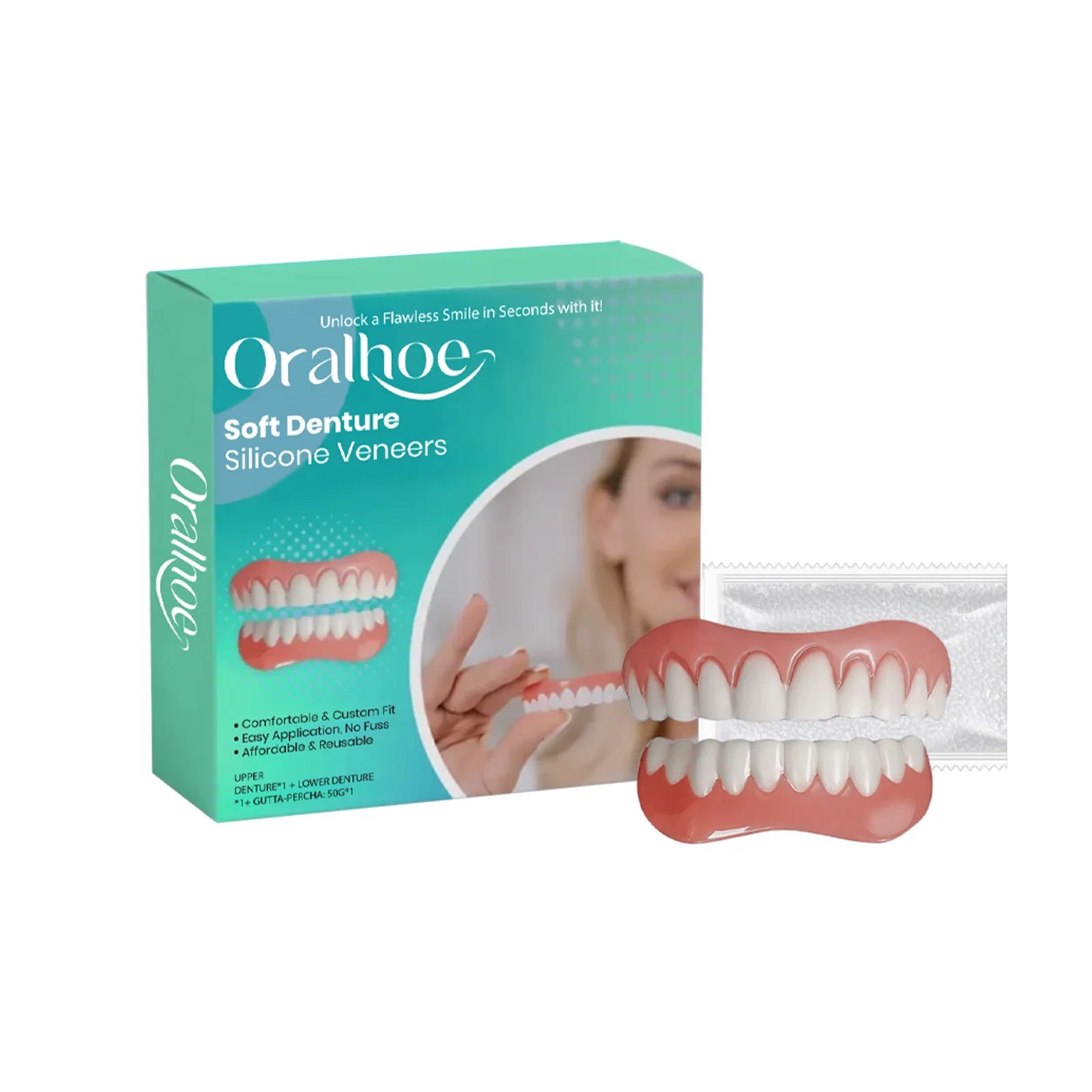 Silicone Dentures False Teeth Full Set Easy Wear Comfortable Anti Friction Protect Mouth Prevent Falling Soft Denture Reline Kit Qme 1Set Boxed