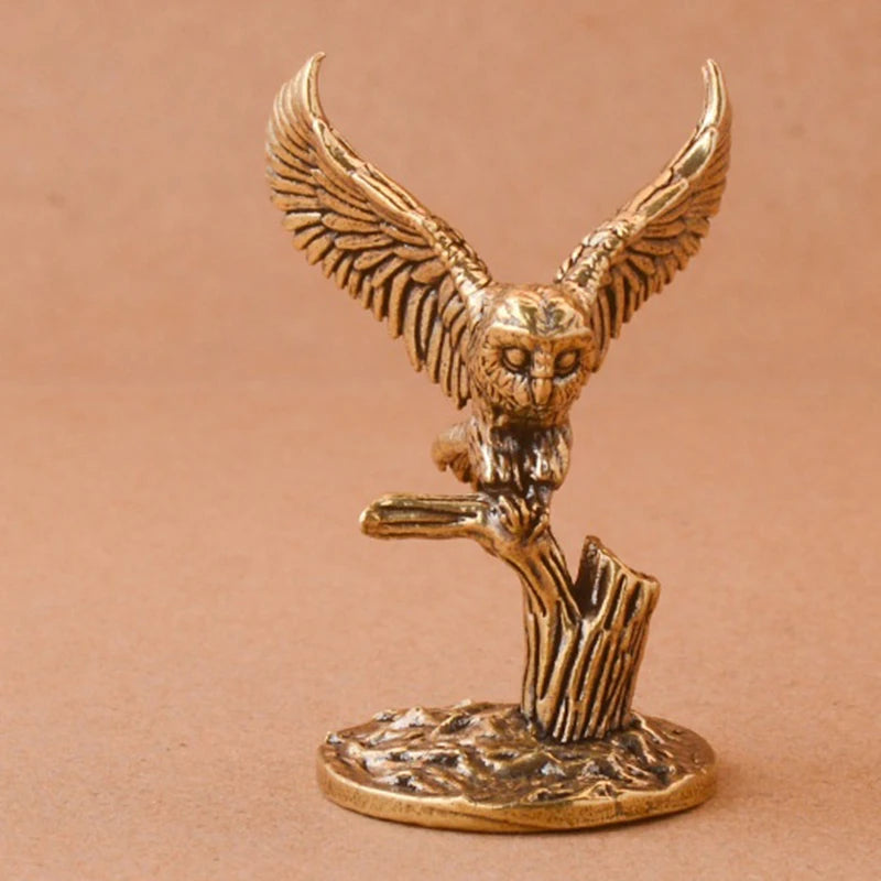 Antique Solid Brass Owl Miniature Figurines Retro Copper Animal Tea Qme