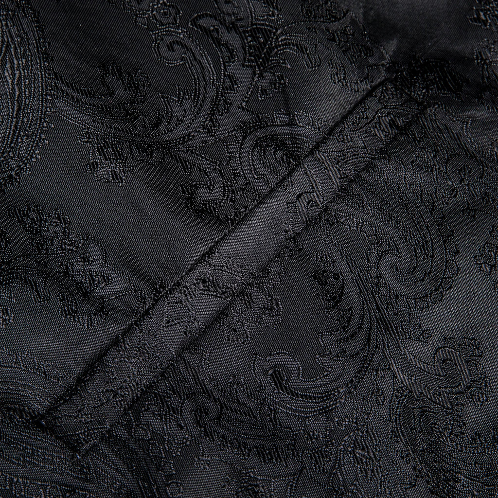 Hi-tie Silk Mens Suit Vests Woven Black Paisley Waistcoat Tie Pocket Qme