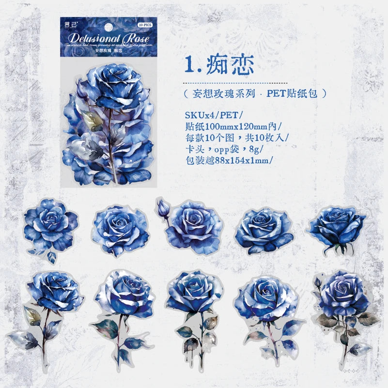 10 pcs/pack Large size rose Stickers Decorative Stick Labels Diary Album Scrapbooking material DIY junk journal supplies Qme 1
