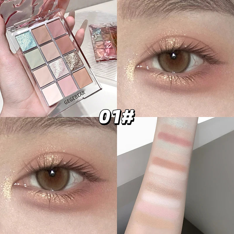 12-color Eyeshadow Palette Gege Bear Matte Pearlescent Earth Sequin Qme GX2081-01