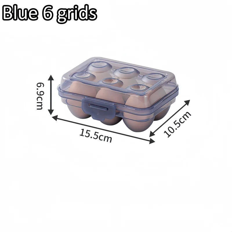 1pc Portable 6/15/24 Grid Egg Storage Box with Lid Durable Plastic Egg Storage Box Anti-collision Space-saving Egg Tray Qme Blue 6 grids