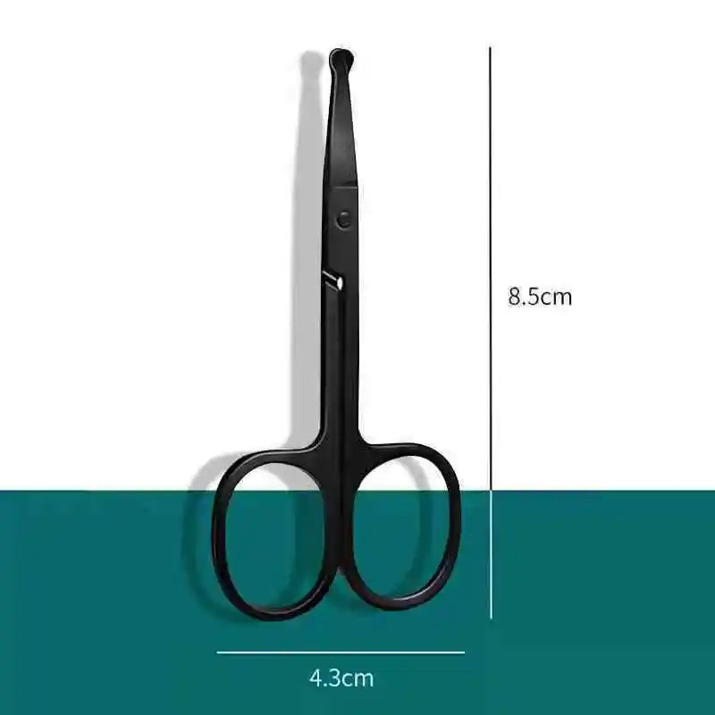 Silver Mirror Light Black Round Head Safety Nose Hair Scissors Qme