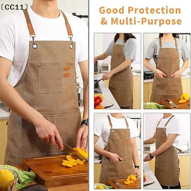 Canvas Apron Oil-proof Can Wipe Hands Kitchen Cooking Men Women Adult Qme