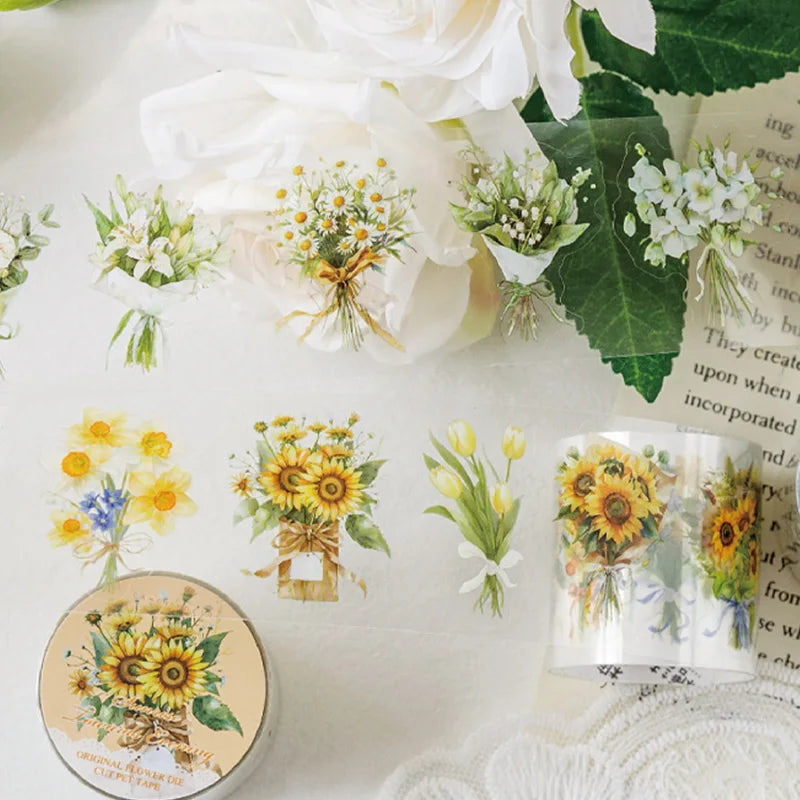 Stickers Tape 40mm*2m Bouquet Bouquet Die-Cut Tape Scrapbooking Stationery DIY & Handbook Mobile Phone Case Notebook Decoration Qme