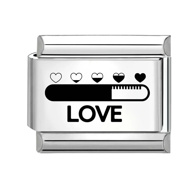 2026 Wholesale Fashion Cute Heart Italian Charm Links 9mm Stainless Steel Bracelet for Women DIY Jewelry Gift Bangle Accessories Qme Style 29