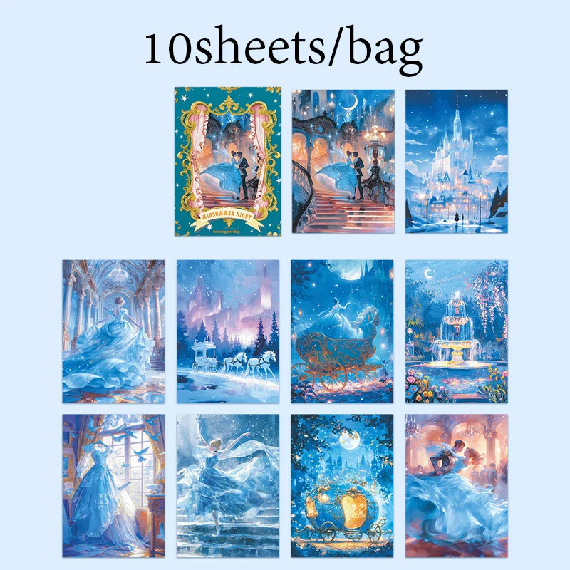 10 Sheets/Bag Dreamy Fairy Tale Theme Background Stickers, Fit for DIY, Scrapbook, Phone Case, Notebook & More Decorations Qme 3
