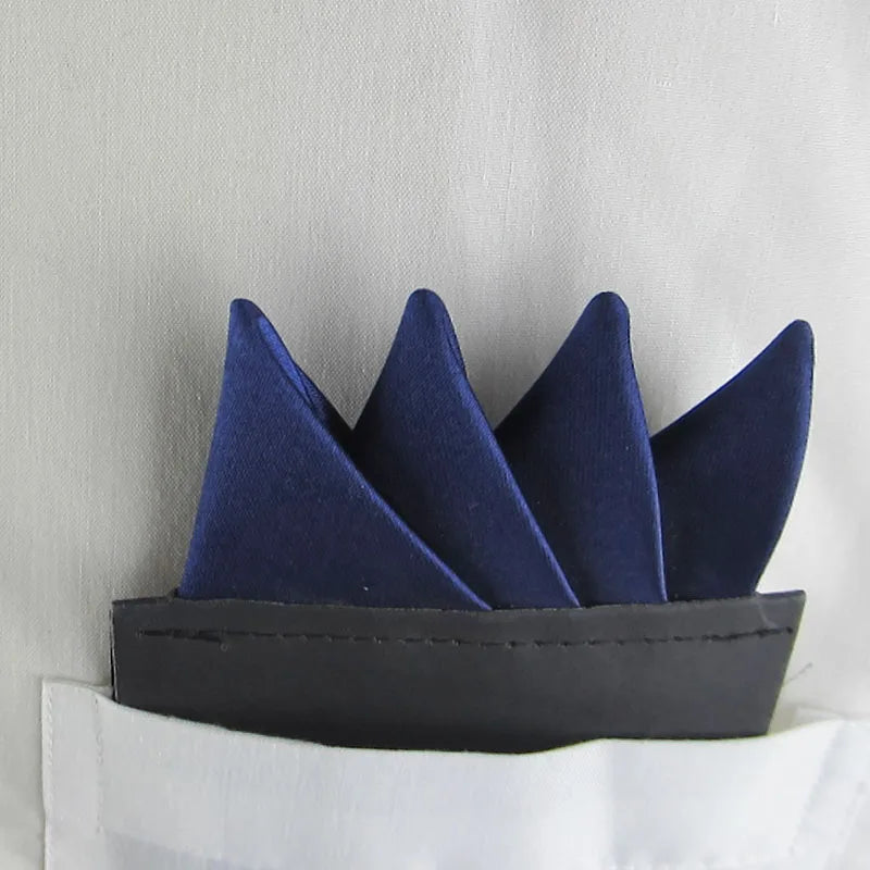 Men's Pre-folded Pocket Square Card Triangles Wedding Groom Party Qme Navy Blue