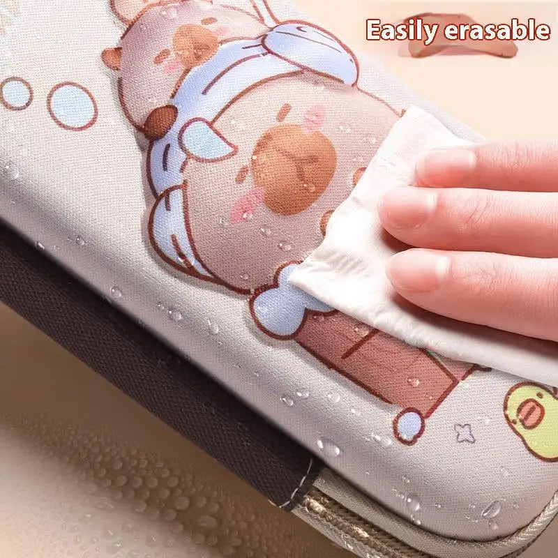 3D Drop Resistant Student School Supplies Large Capybara Pencil Case Qme