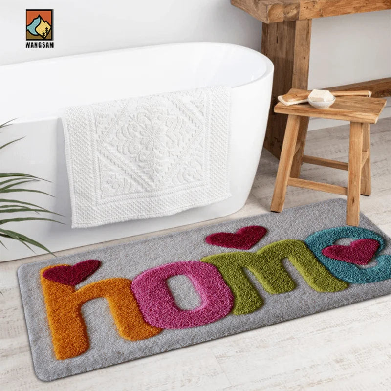 Colorful HOME Letter Heart Shaggy Doormat Soft Absorbent Faux Cashmere Entrance Rug Non Slip Rubber Back Floor Mat Indoor Carpet Qme