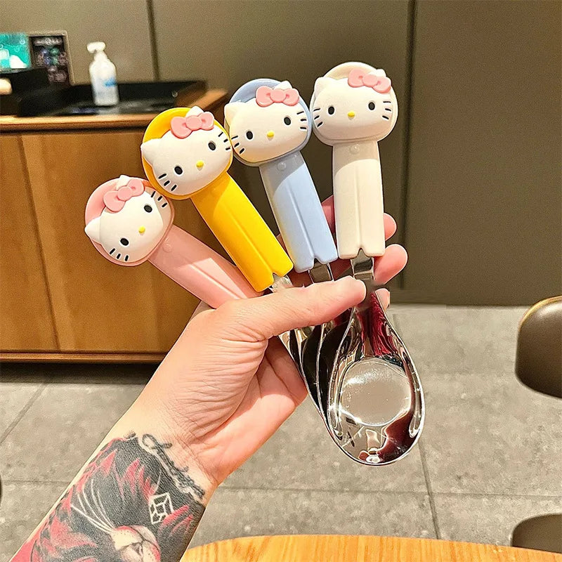 Hello Kitty-themed 304 Stainless Steel Spoon Household and Student-Friendly “Yuanbao” Spoon, Stainless Steel Spoon Qme