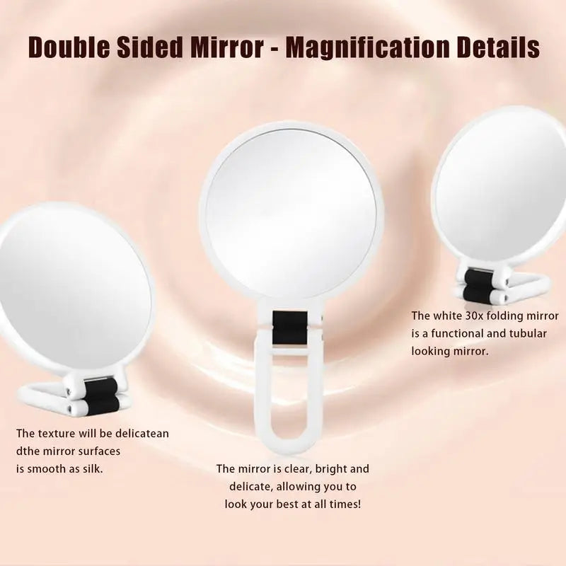 30X Magnifying Makeup Mirror Foldable Round Double Side Tabletop Qme