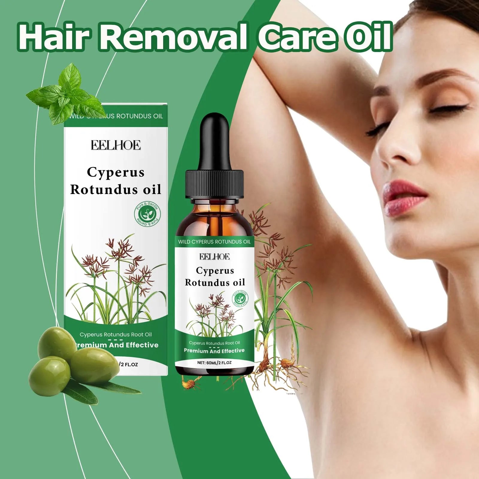 60ml Cyperus Rotundus Oil Gentle Hair Removal Care Oil Body Hair Inhibitor Serum Moisturizing Nourishing Natural Cypress Oil New Qme