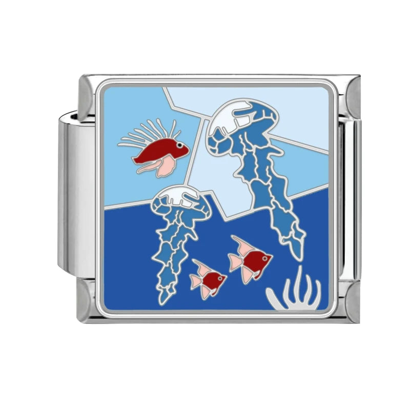Colored Glaze Star Sun Starfish Ocean Italian Charm Stainless Steel