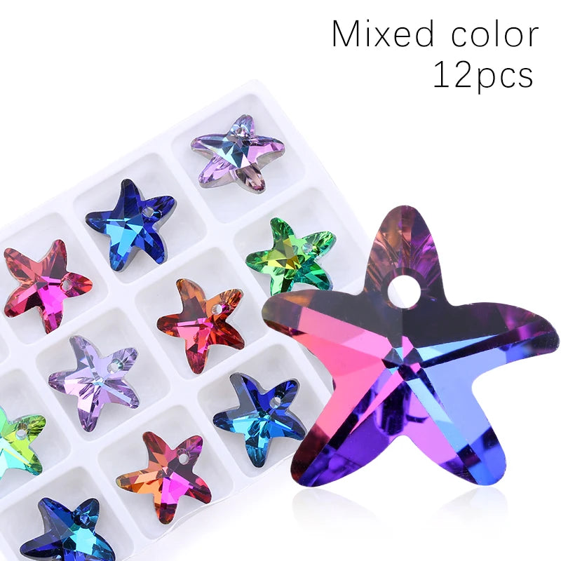 14mm Mixed Color Heart Shape Pendant Glass Beads Gems Starfish butterfly charms for Women Jewelry Making Earring Necklace DIY Qme