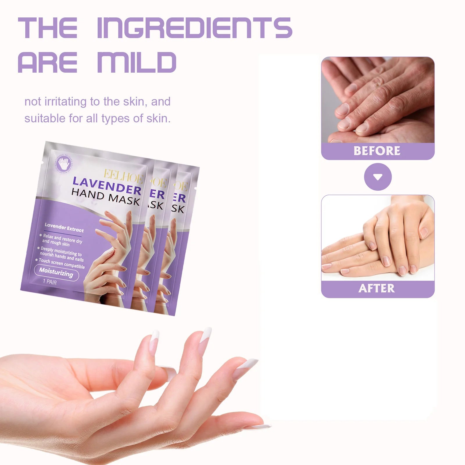 Lavender Moisturizing Hand Mask Nourishing Exfoliating Remove Dead Skin Brightening Niacinamide Hand Care for Soft Smooth Skin Qme