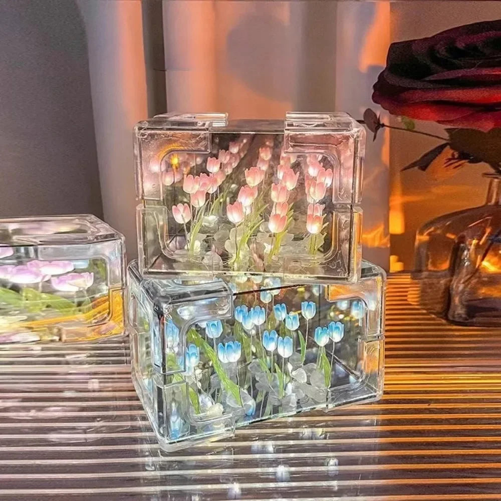 Creative Diy Tulip Flower Sea Cube Three-dimensional Small Night Lamp Qme