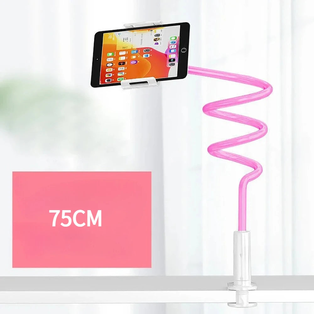Lazy Bedside Desktop Phone Clamp Bracket Flexible Long Arm Gooseneck 75cm Overhead Live Stand For iPhone Samsung Xiaomi Huawei Qme Pink