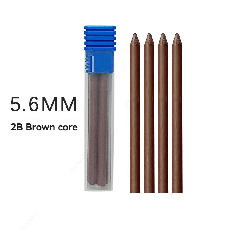 5.6mm Metal Mechanical Pencil And 2B/4B/6B/8B Pencil Refill For Writing Tool Sketch Comics Design Automatic Pencil Qme 1 box brown Refill