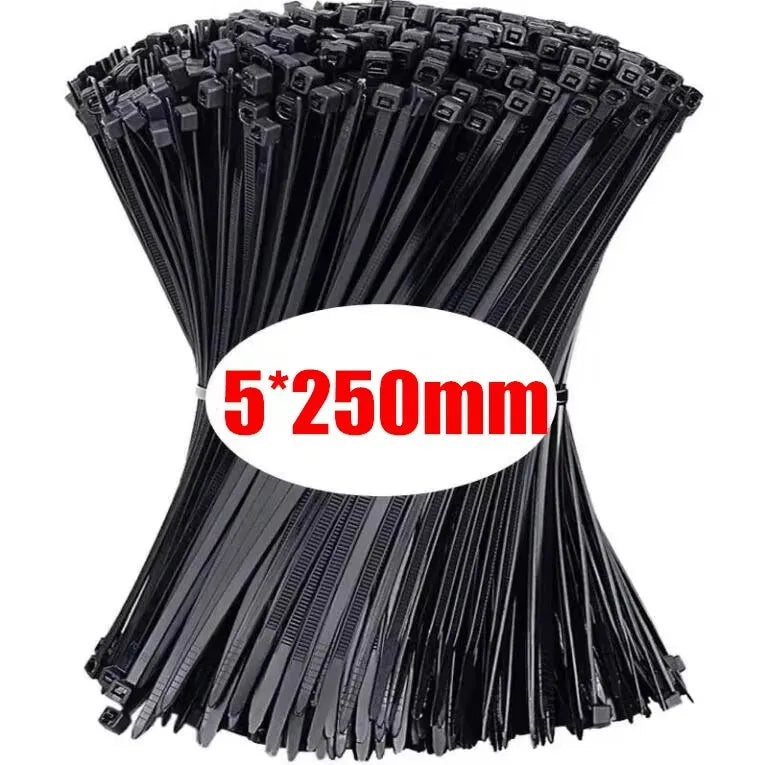 200/100PCS Black Cable Ties High Tensile Strength, UV Resistant, Self-Locking For Home & Office Cord Management Qme 5X250mm 200pcs