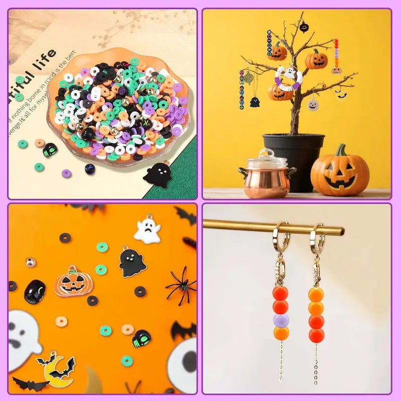 Halloween Clay Beads Kit Friendship Black Letter Bracelet Making Kit with Varieties of Charms for Jewelry Making DIY Crafts Qme