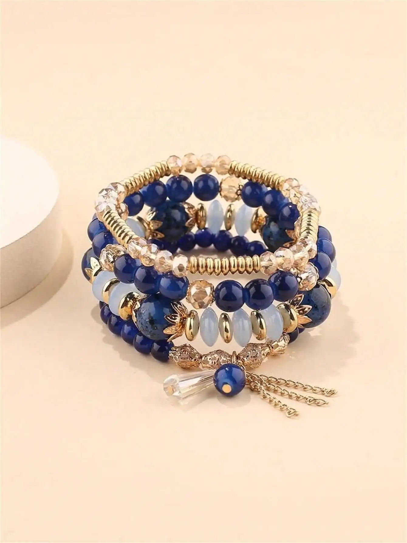 Random Crystal Bead Bracelet Imitation Agate Pearl Tassel Chain Qme