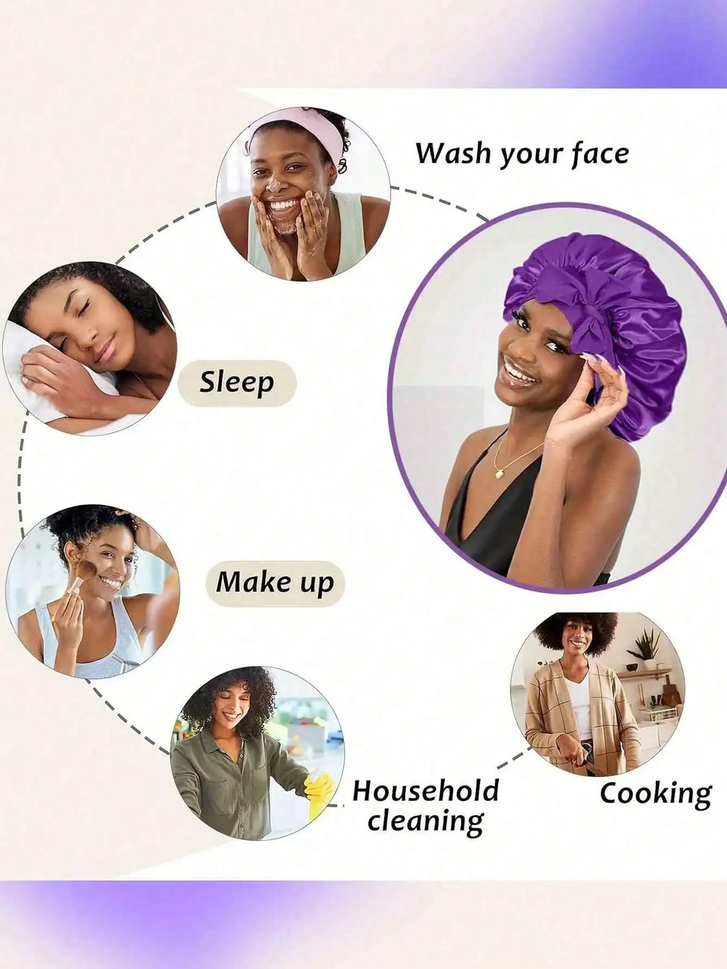 Satin Bonnet Caps Women Elastic Band Silk Sleeping Hair Bonnets Qme
