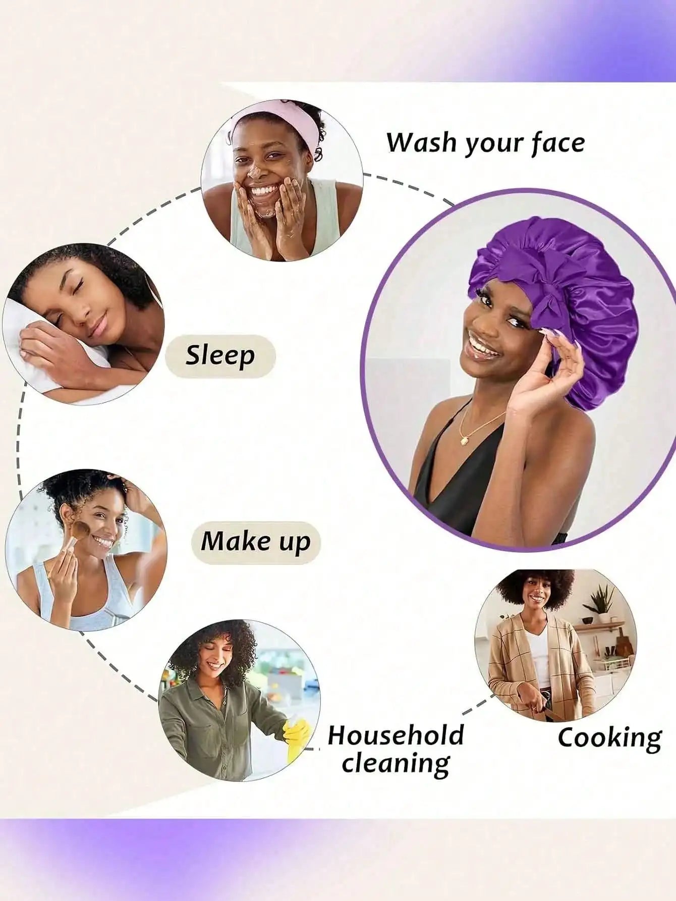 Satin Bonnet Caps Women Elastic Band Silk Sleeping Hair Bonnets Qme
