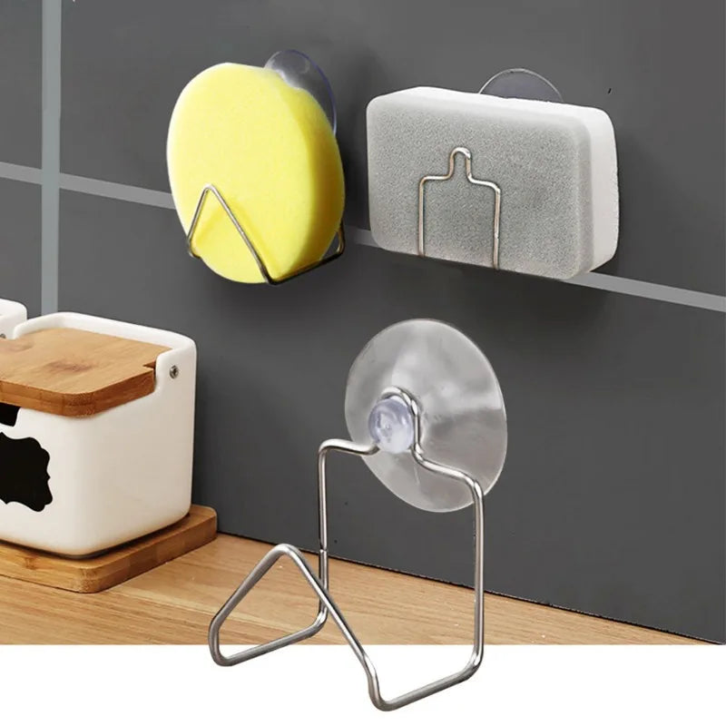 1pc Portable Suction Cup Stainless Steel Drain Rack, Cleaning Cloth Storage Shelf, Dish Drainer, Sponge Holder, Sink Rack Qme