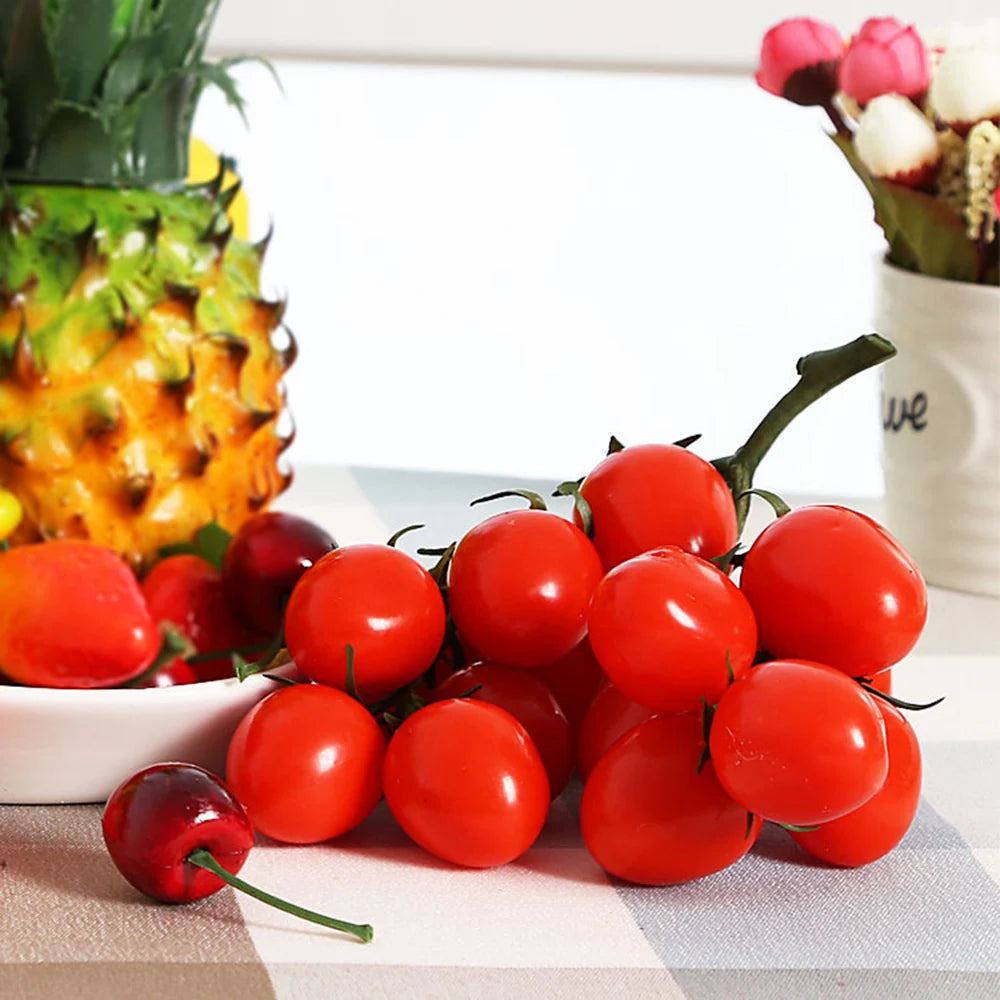 19cm Artificial Tomato Fake Red Vine Tomato Party Fake Props Display Cabinet Showcase Decor Fruit Vegetable Home Ornament Qme