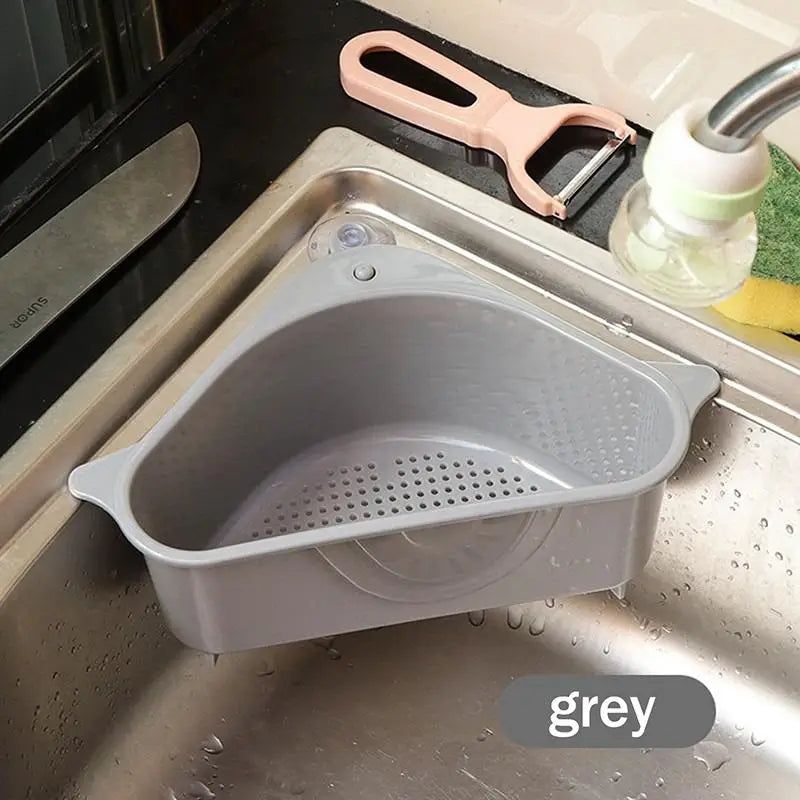 Kitchen Sink Triangle Drain Basket Plastic Food Vegetables Peel Egg Qme Gray