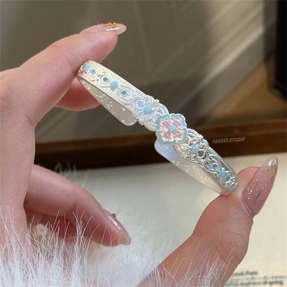 Chinese Style Fresh Retro Enamel Court Opening Bangle Bracelet Simple and Versatile Fairy Jewelry Bracelet Gift Qme