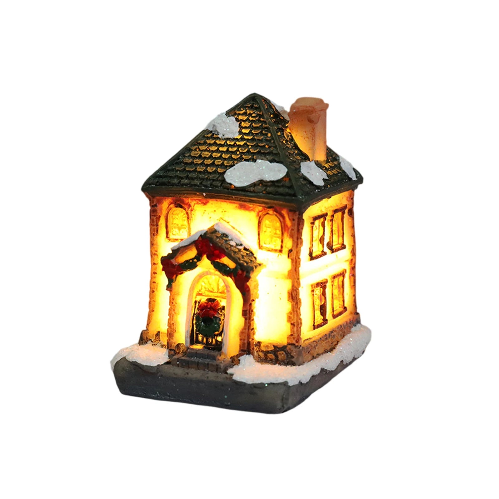 Christmas Village Houses Set Battery Operated Resin Christmas House with LED Light Village Figurines For Tabletop Holiday Decor Qme A One Size