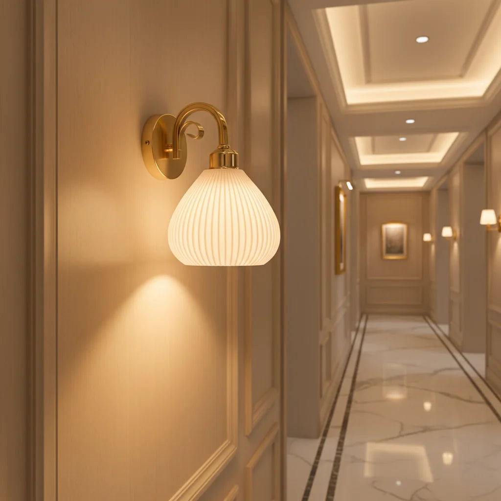Modern Simple Soft Style Wall Lamp Metal Body Gold Color Bedroom Decor Sconce Light LED Acrylic Lampshade Corridor Wall Lustre Qme