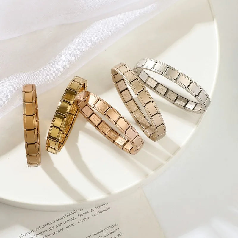 Italian Charm Stainless Steel Bracelets For Women Men 9mm Width Elastic DIY Modular Bracelet Jewelry Gift Black Gold Bracelets Qme