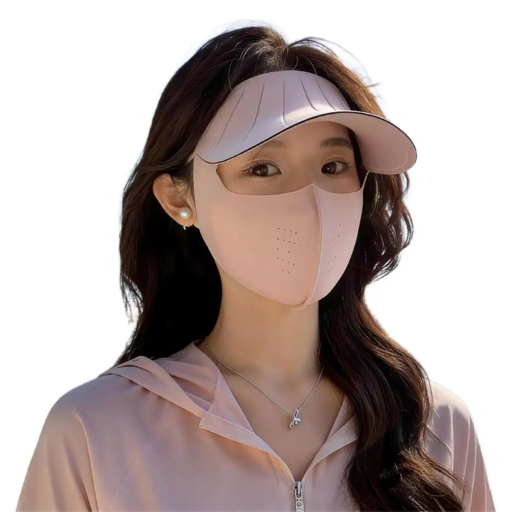 Wide Brim Face Mask Women Sun Hat Cover UV Protection Full Outdoor Qme Pink