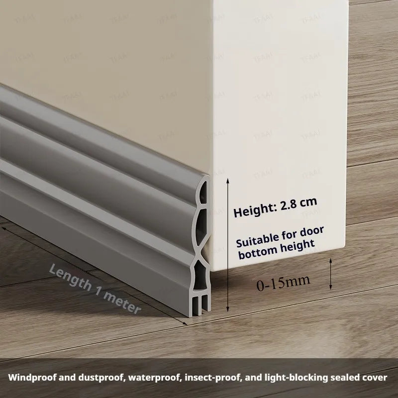 1-4Pcs Anti-Cold TPE Door Bottom Seal Strip 1M Self-adhesive Thicken Wearproof 3 Layers Windproof Door Gap Weather Strip Qme Small Grey 2Pcs