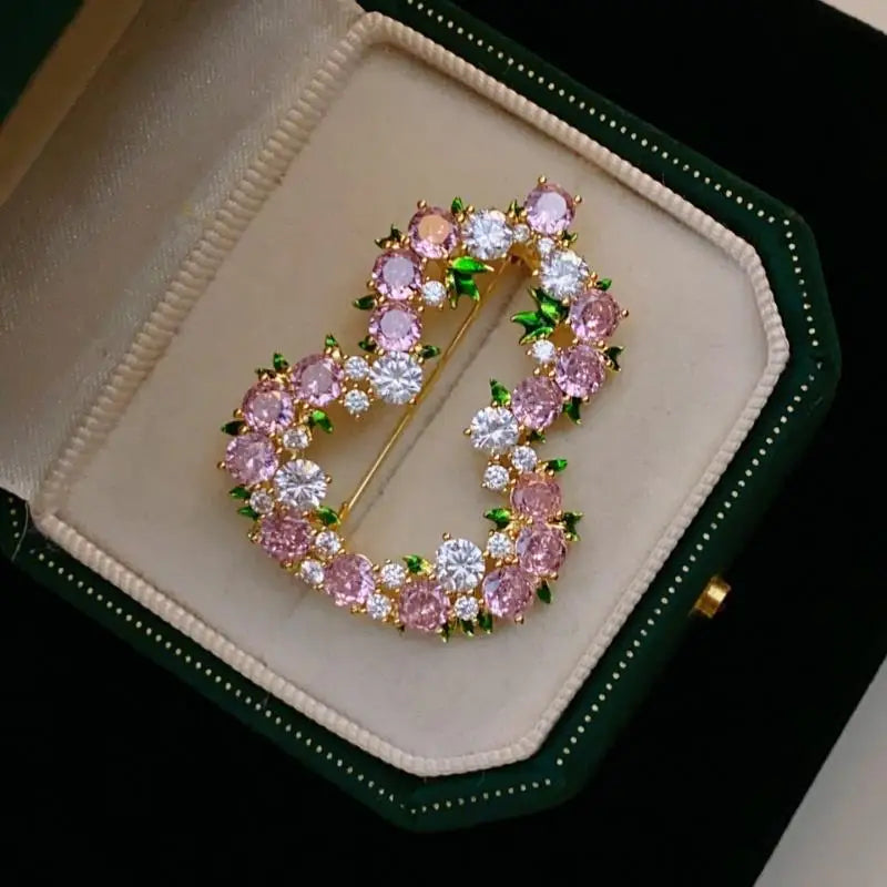 Fashion Pink Rhinestone Lucky Gourd Shaped Brooches For Women Clothing Accessory Crystal Openwork Gourd Brooch Pin Party Jewelry Qme