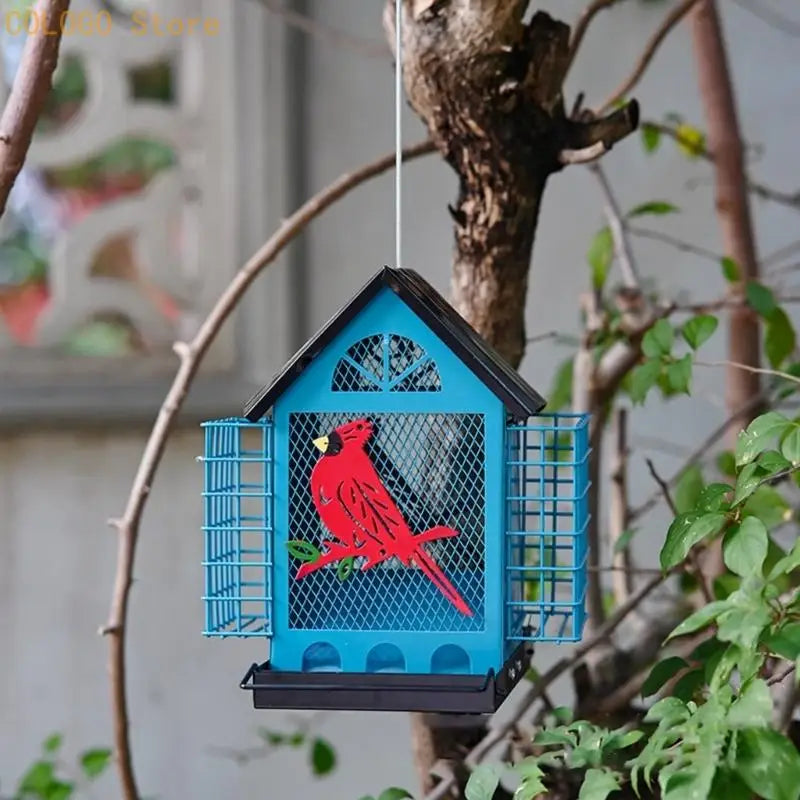 Attractive Outdoor Bird Feeding Container Constructed Iron Light Qme