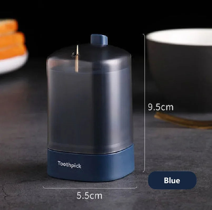 Press Type Toothpick Holder Automatic Pop-up Toothpick Box Hotel Restaurant Kitchen Desktop Organizer Cleaning Dental Tools Qme Blue