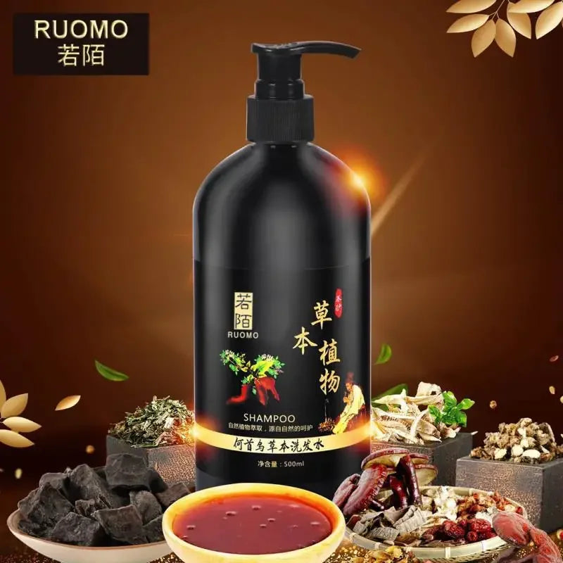 300ml Polygonum Multiflorum Shampoo Herbal White To Black Shampoo Plant Hair Care Moisturizing Nutrition Damaged Repair Qme