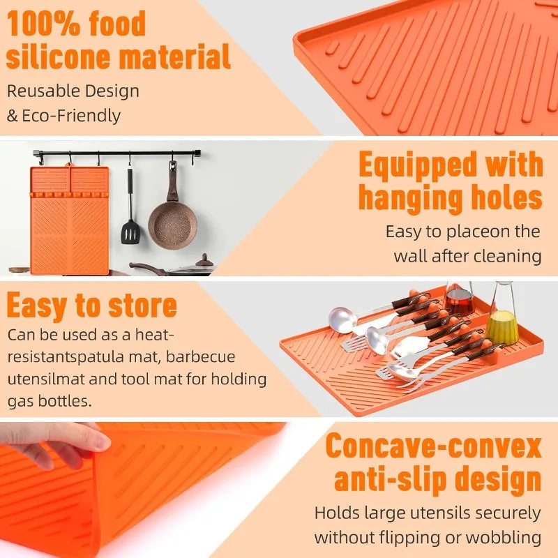 Heat Resistant Silicone Grill Tool Holder Mat Side Shelf Drip Pad Qme
