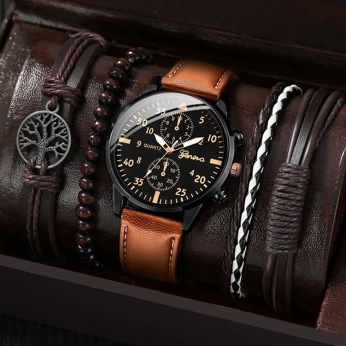2026 2026 Men's leather strap watch, high-end Hong Kong style fashion watch, business binocular watch Qme