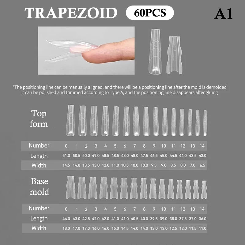 Coffin Dual Forms Nail Extension Sandwich Molds 15 Sizes Reusable Qme A1