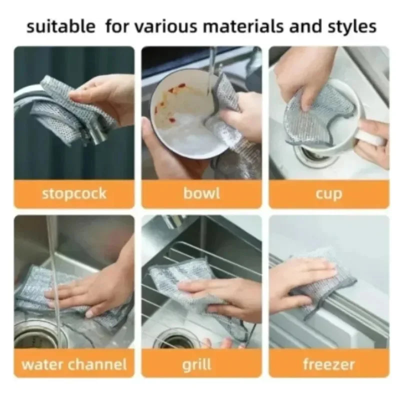 Kitchen Cleaning Cloth Steel Wire Dishwashing Cloth Non-stick Clean Towel Washing Rags Household Rust Removal Cleaning Cloths Qme
