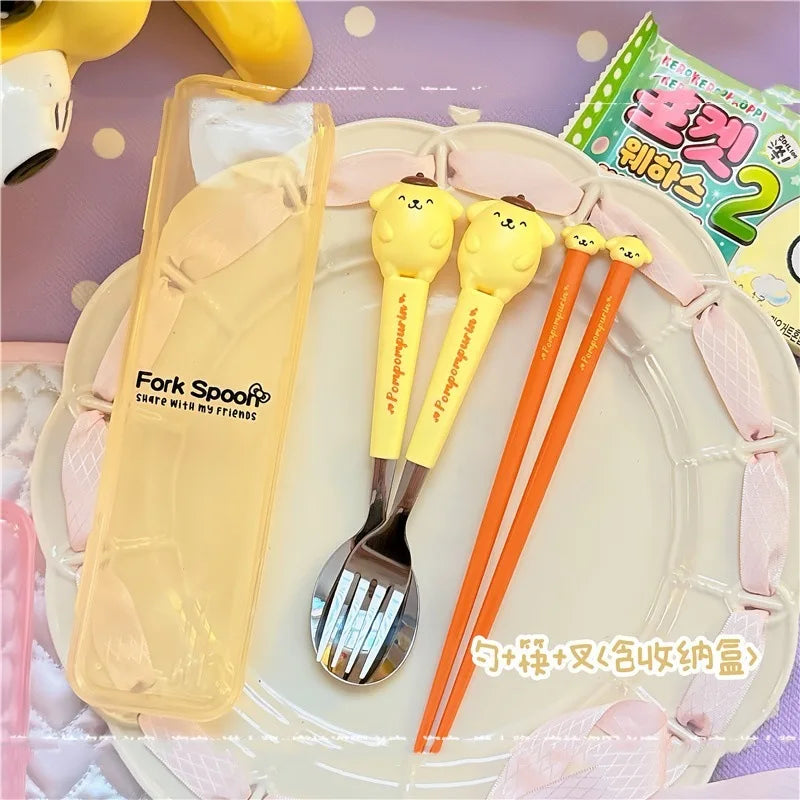 Hello Kitty Cartoon Children's Tableware Spoon Portable Two-Piece Set for Students Stainless Steel Fork and Spoon Set Qme 10